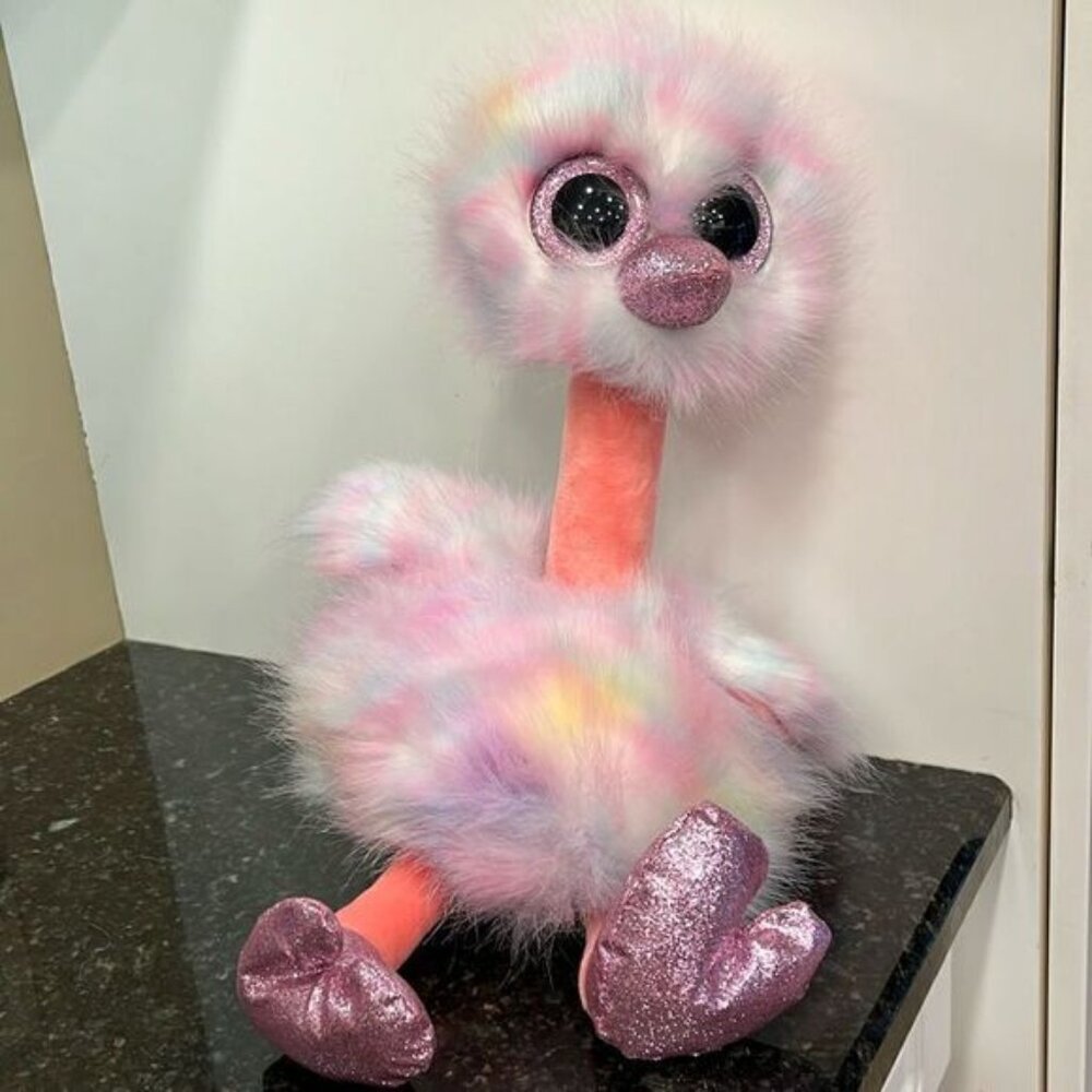 Jumbo Rare 20” Ty Beanie Boos Avery Pink Blue Ostrich Glitter Eyes